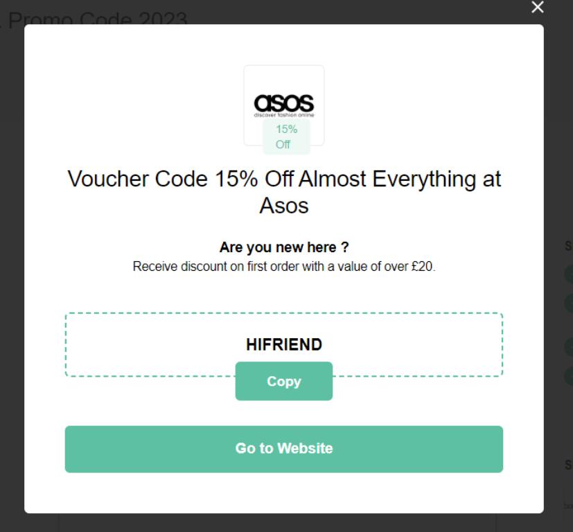 Coupon with discount code and 'Copy' button.